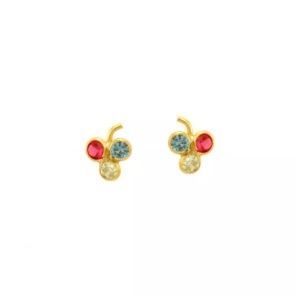 Brinco De Ouro 18k Cachinho De Uva Com Pedras Coloridas