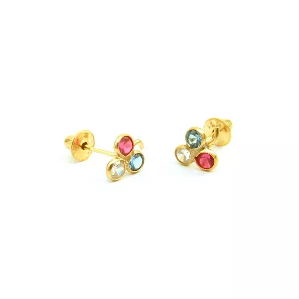 Brinco De Ouro 18k Cachinho De Uva Com Pedras Coloridas