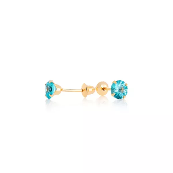 Brinco De Ouro 18k Com Pedra De Zircônia Azul Turmalina De 2,5mm