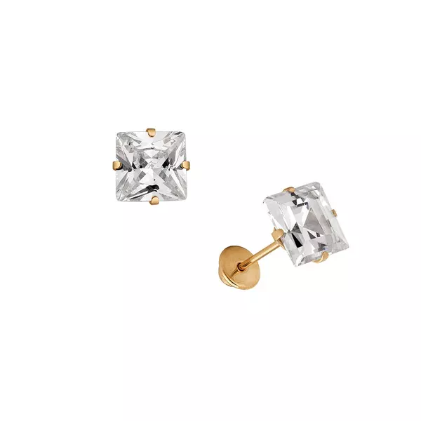 Brinco De Ouro 18k Com Pedra De Zircônia Carrê De 4mm