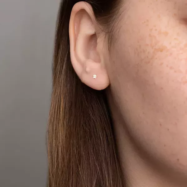 Brinco De Ouro 18k Com Pedra De Zircônia De 3mm