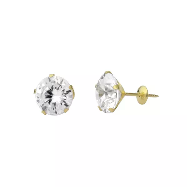 Brinco De Ouro 18k Com Pedra De Zircônia De 8mm