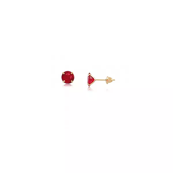 Brinco De Ouro 18k Com Pedra De Zircônia Rubi De 5mm