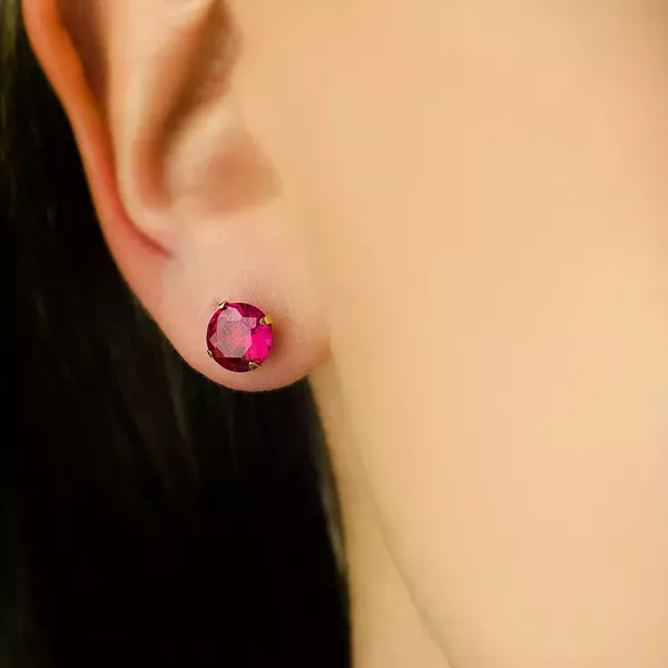 Brinco De Ouro 18k Com Pedra De Zircônia Rubi De 5mm