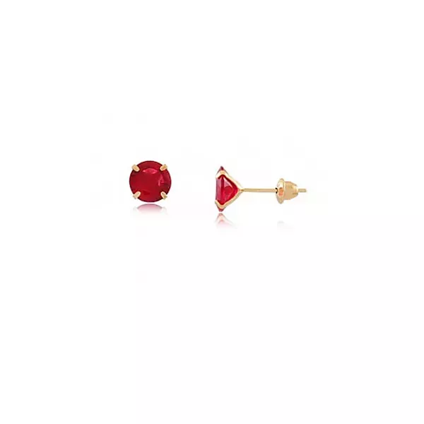 Brinco De Ouro 18k Com Pedra De Zircônia Rubi De 8mm