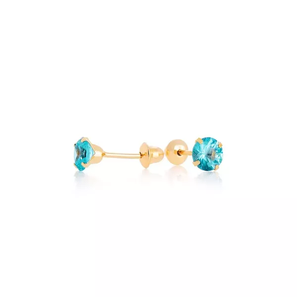 Brinco De Ouro 18k Com Pedra De Zircônia Turmalina Paraíba De 3mm