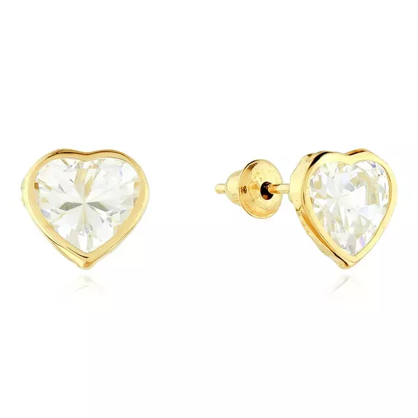 Brinco De Ouro 18k Coração de Zircônia Branca 5,0mm
