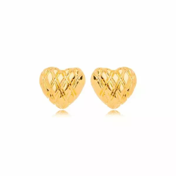 Brinco De Ouro 18k Coração Detalhado