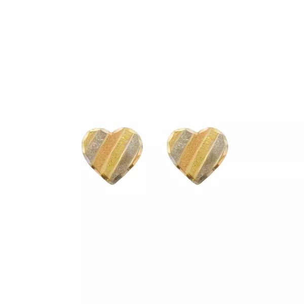 Brinco De Ouro 18k Coração Diamantado Tricolor De 8,0mm 