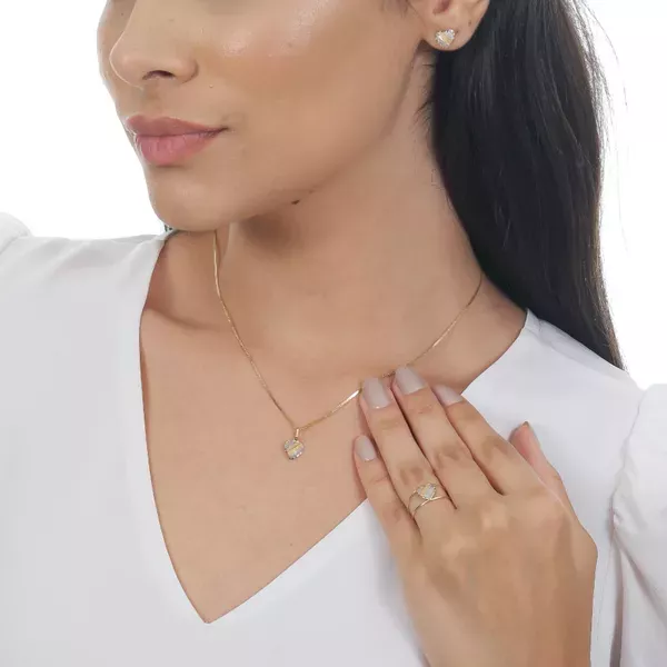 Brinco De Ouro 18k Coração Diamantado Tricolor De 8,0mm 