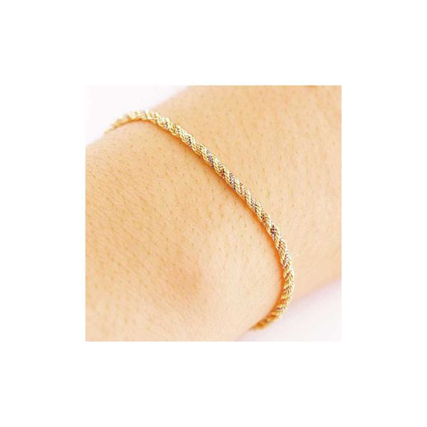 Pulseira De Ouro 18k Corda Tricolor De 4,5mm Com 19cm