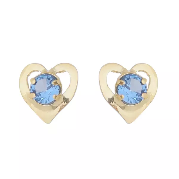 Brinco De Ouro 18k Coração Zircônia Azul