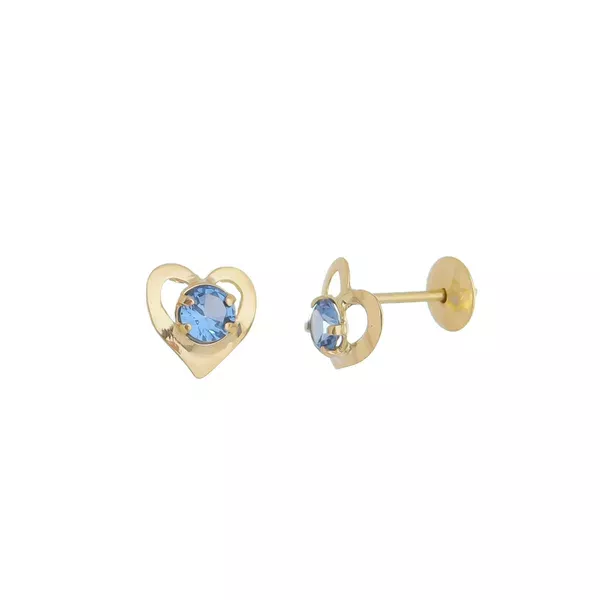 Brinco De Ouro 18k Coração Zircônia Azul