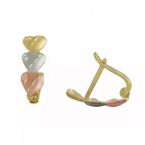 Brinco De Ouro 18k Corações Tricolores