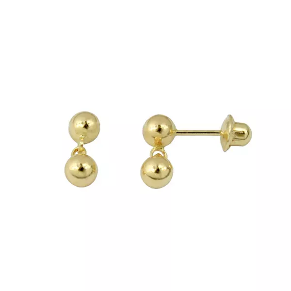 Brinco De Ouro 18k Duas Bolinhas De 3mm