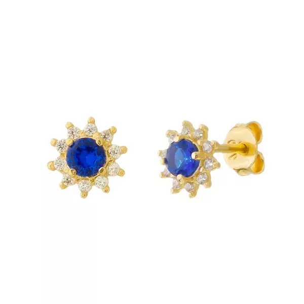 Brinco De Ouro 18k Flor Azul de Zircônias