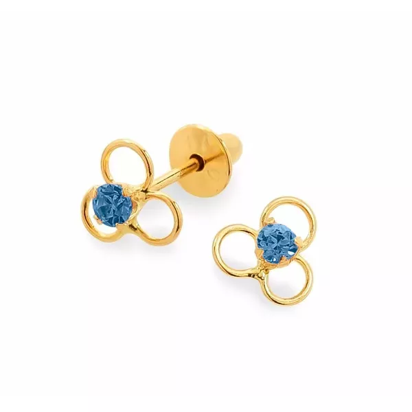 Brinco De Ouro 18k Flor Com Pedra Azul