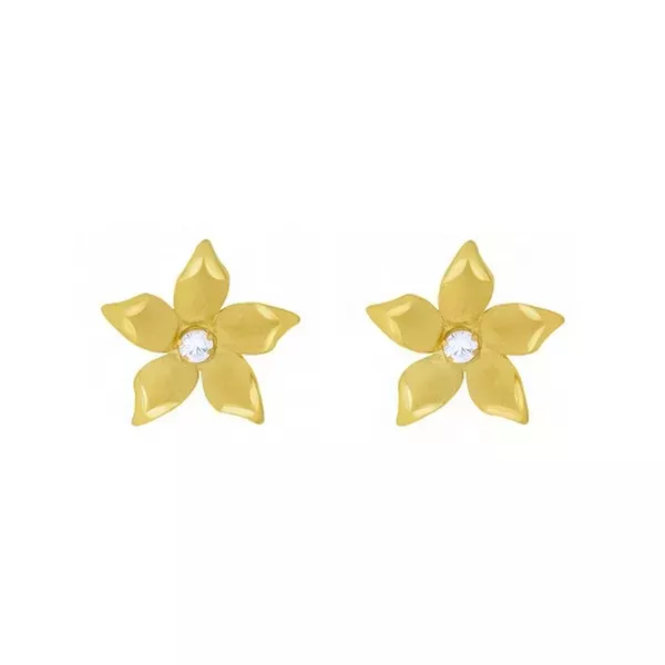 Brinco De Ouro 18k Flor Com Zircônia