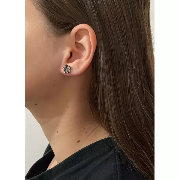 Brinco de Ouro 18K Flor de Madre Pérola Negra de 10mm