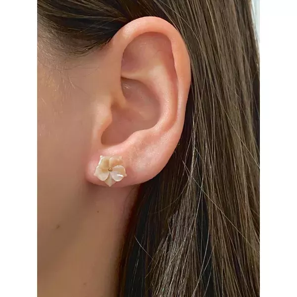 Brinco De Ouro 18k Flor De Madre Pérola Rosa De 10mm