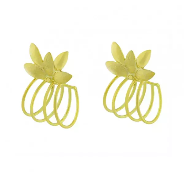 Brinco De Ouro 18k Folha Com 4 Elos