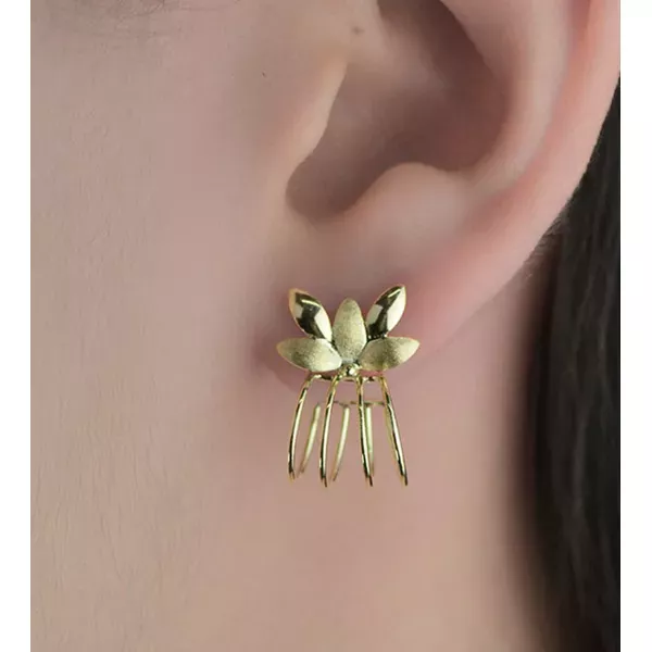 Brinco De Ouro 18k Folha Com 4 Elos