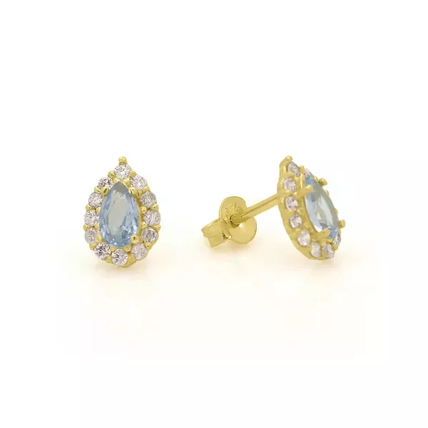 Brinco De Ouro 18k Gota Azul com Zircônias