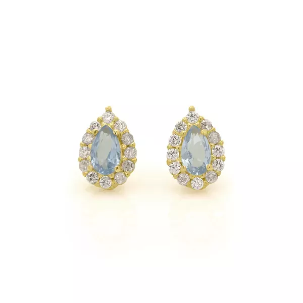 Brinco De Ouro 18k Gota Azul com Zircônias