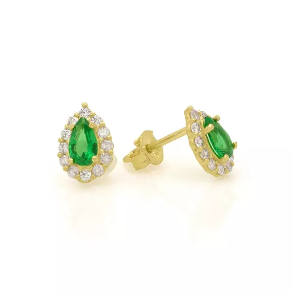Brinco De Ouro 18k Gota Verde com Zircônias