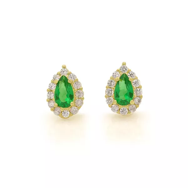 Brinco De Ouro 18k Gota Verde com Zircônias