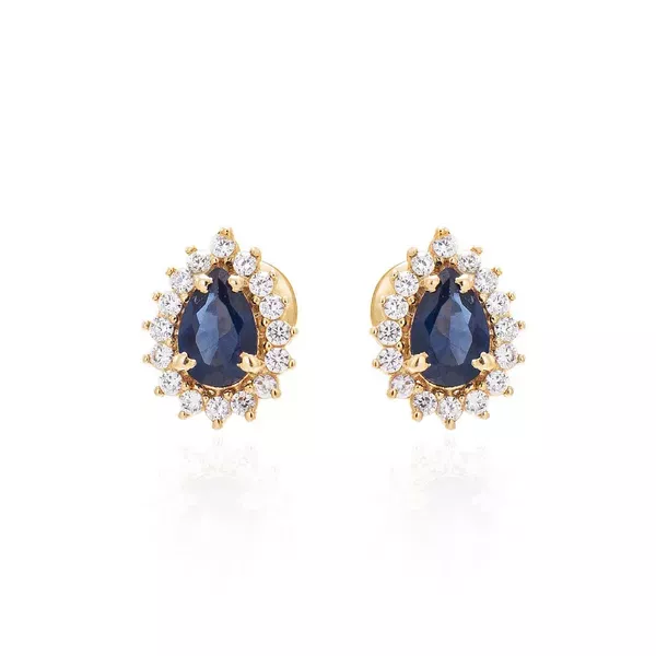 Brinco De Ouro 18k Mademoiselle Azul Com Zircônias 