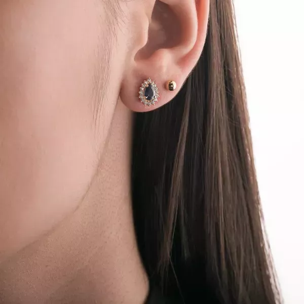 Brinco De Ouro 18k Mademoiselle Azul Com Zircônias 