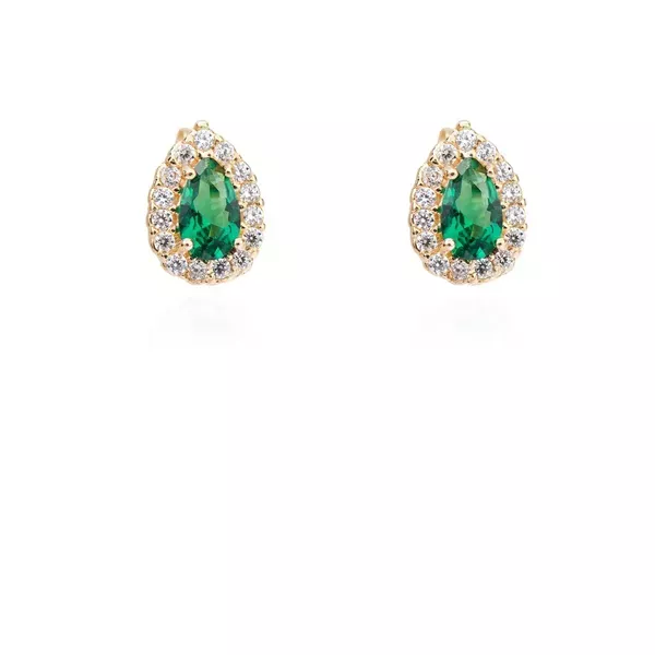 Brinco De Ouro 18k Mademoiselle Verde Com Zircônias 