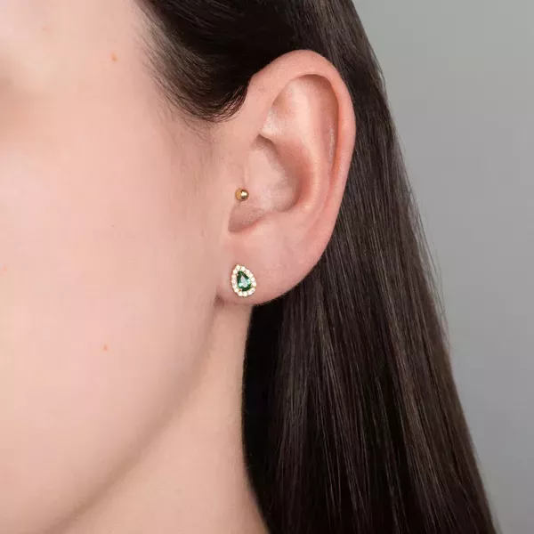 Brinco De Ouro 18k Mademoiselle Verde Com Zircônias 