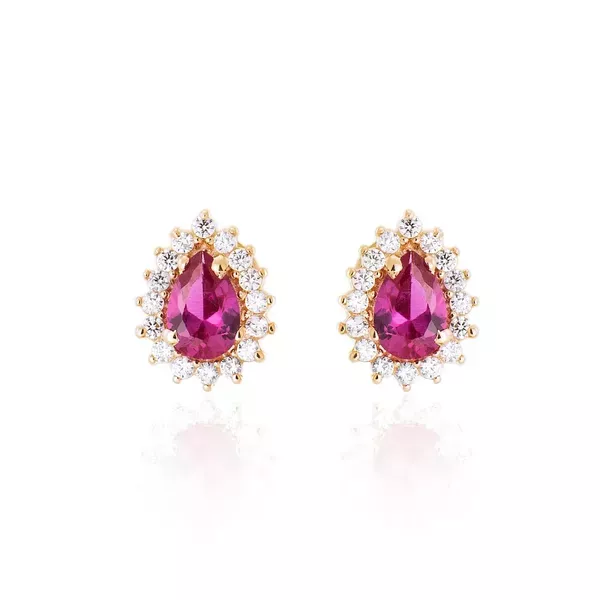 Brinco De Ouro 18k Mademoiselle Vermelho Com Zircônias 