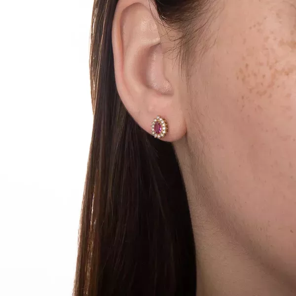 Brinco De Ouro 18k Mademoiselle Vermelho Com Zircônias 