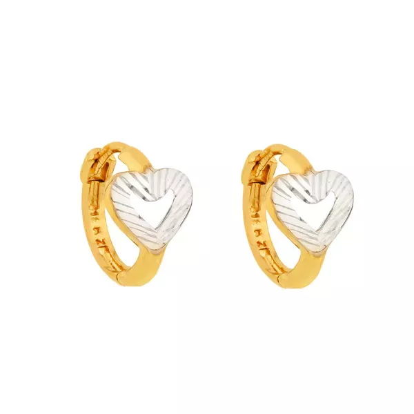 Brinco De Ouro 18k Meia argola coração em ouro branco