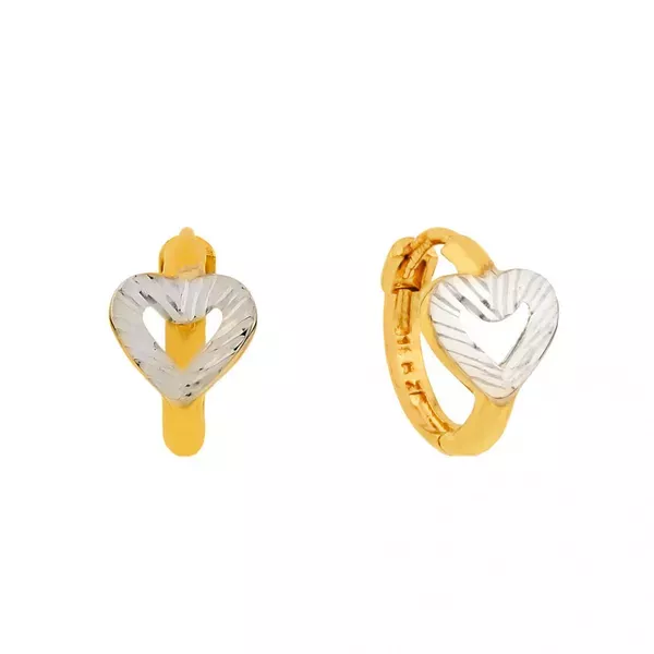 Brinco De Ouro 18k Meia argola coração em ouro branco