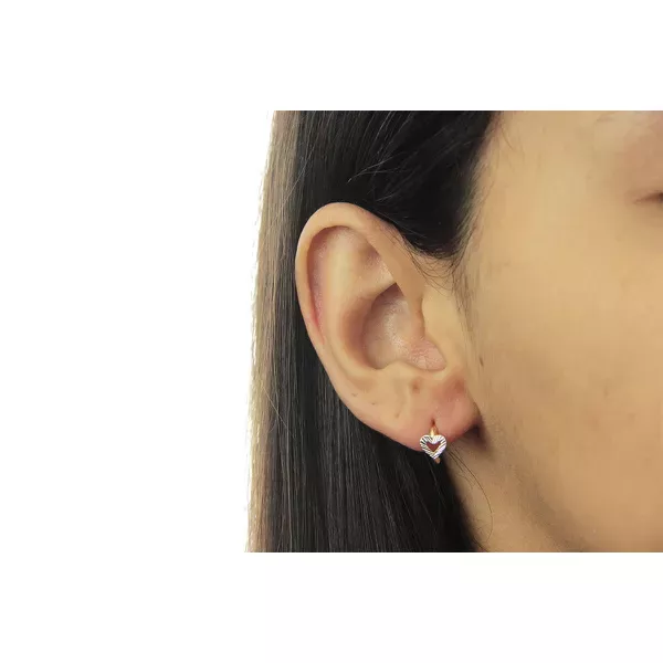 Brinco De Ouro 18k Meia argola coração em ouro branco