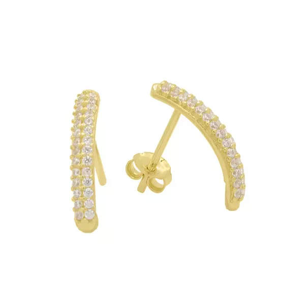 Brinco De Ouro 18k Meia Argola Cravina Com Zircônias