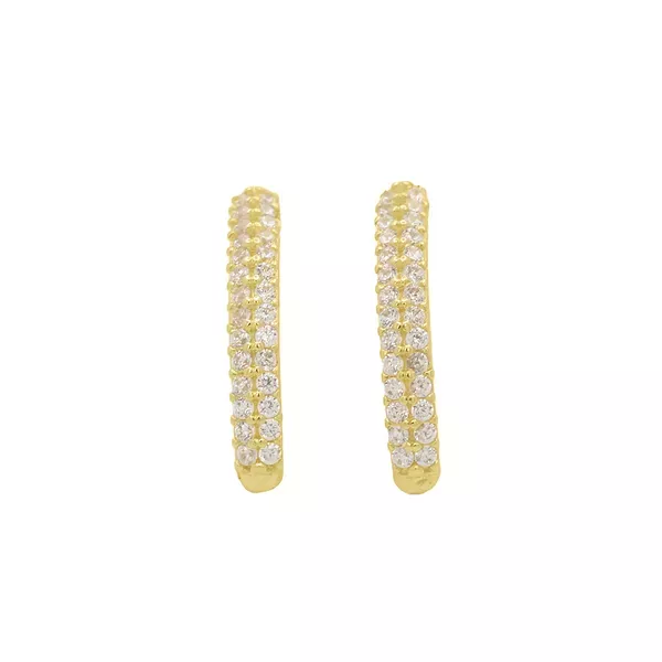 Brinco De Ouro 18k Meia Argola Cravina Com Zircônias