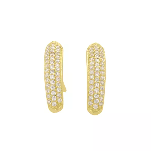 Brinco De Ouro 18k Meia Argola Cravina Plus Com Zircônias 