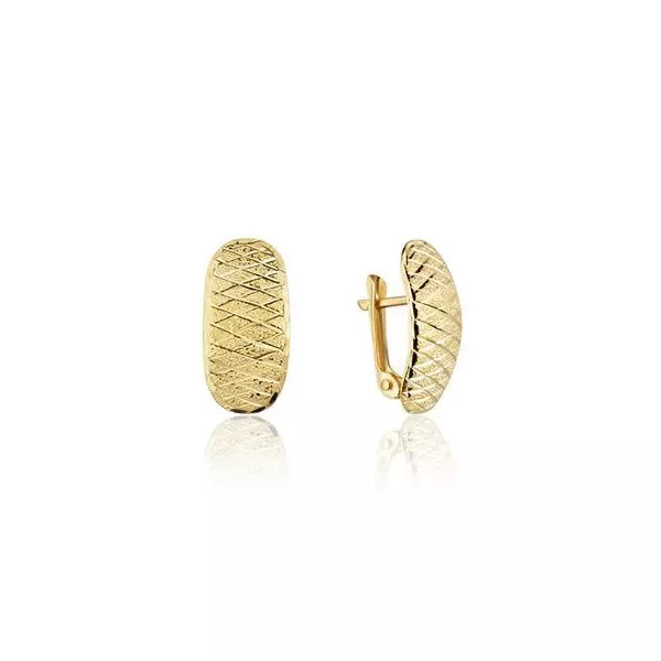Brinco De Ouro 18k Meia Argola Detalhada