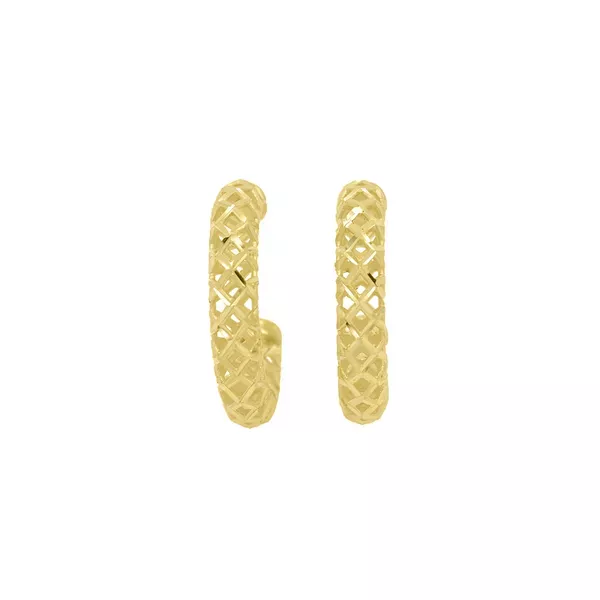 Brinco De Ouro 18k Meia Argola Diamantada