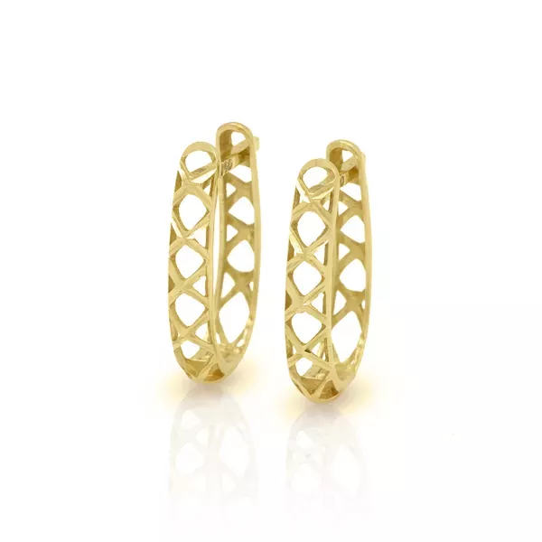 Brinco De Ouro 18k Meia Argola Geométrica