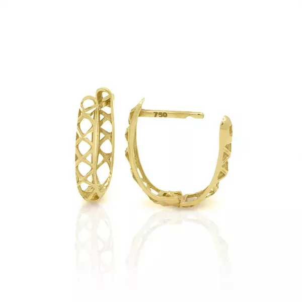 Brinco De Ouro 18k Meia Argola Geométrica