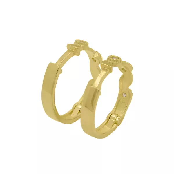 Brinco De Ouro 18k Meia argola Lírio Encantado