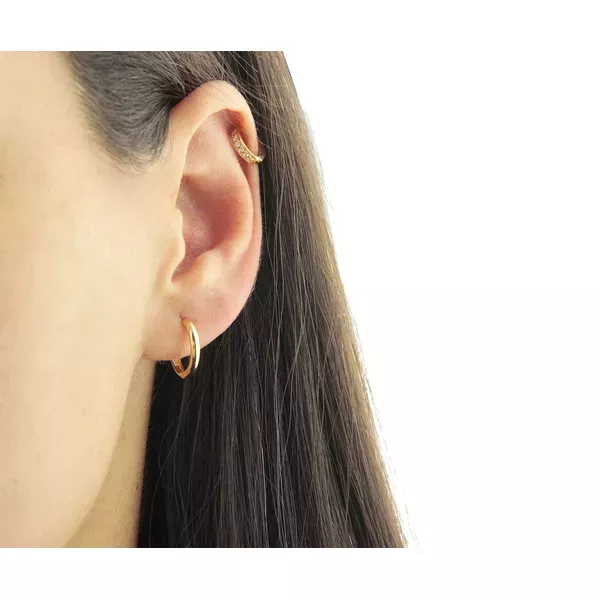 Brinco De Ouro 18k Meia argola Plus G