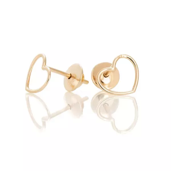 Brinco De Ouro 18k Coração Fio Redondo Médio