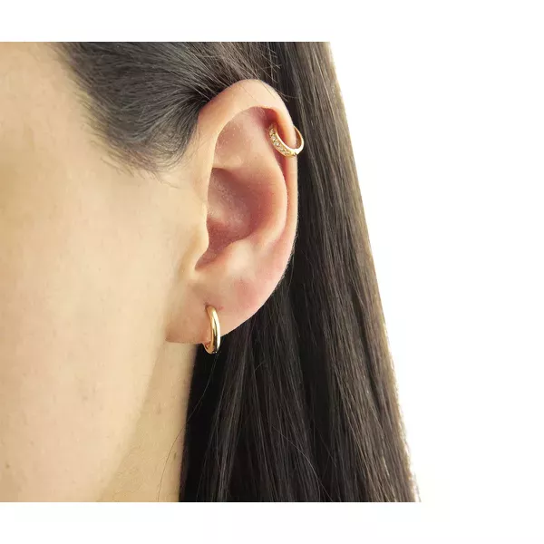 Brinco De Ouro 18k Meia argola Plus M
